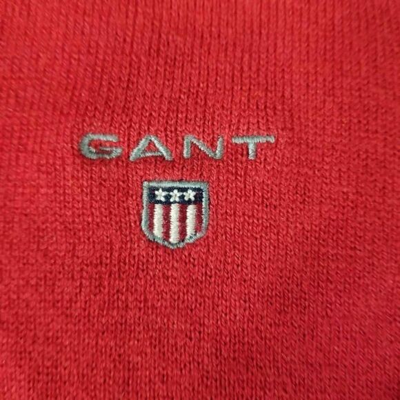 Gant Sweater Mens Size 2XL Cotton Wool Red V-Neck Long Sleeve Pullover Jumper - Picture 5 of 11